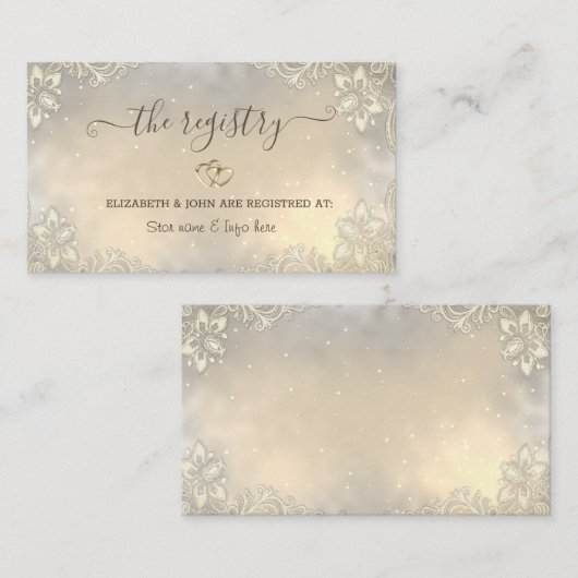 Carte D'accompagnement Cadre Élégant Cœur Or Mariage Dentelle (Devant / Derrière)