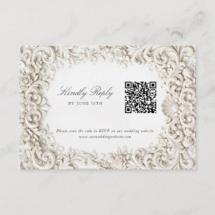 Carte D'accompagnement Cadre élégant de classe baroque RSVP avec code QR