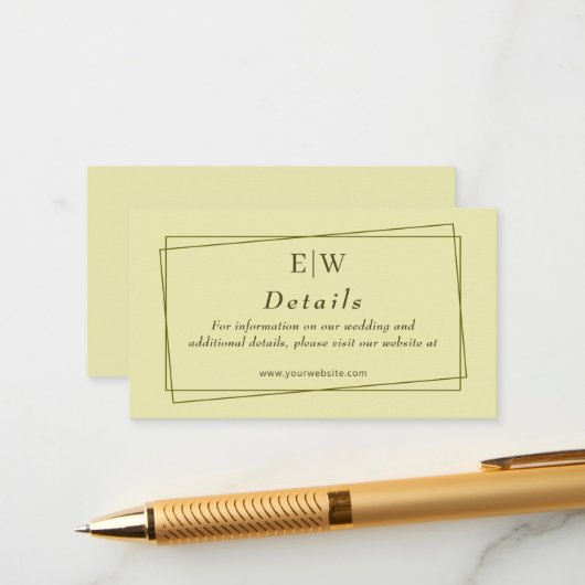 Carte D'accompagnement Cadre élégant sur Mariage de monogramme jaune céle (Devant/Arrière en situation)