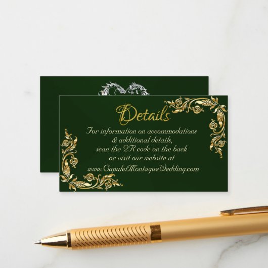 Carte D'accompagnement Cadre Feuille or sur Emerald, code QR (Devant/Arrière en situation)