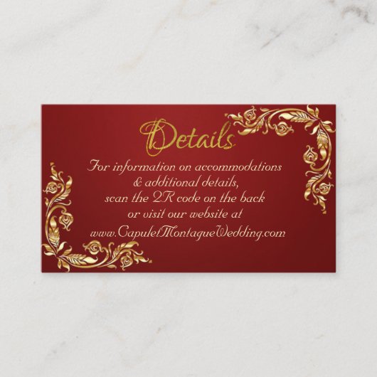 Carte D'accompagnement Cadre Feuille or sur Ruby Red, code QR (Devant)