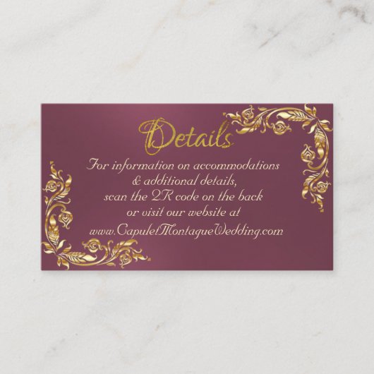 Carte D'accompagnement Cadre Feuille or sur violet, code QR (Devant)