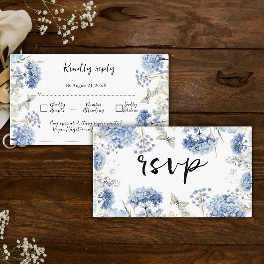 Carte D'accompagnement Cadre Fleurs Bleues Mariage traditionnel RSVP