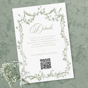 Carte D'accompagnement Cadre Floral Élégant Classique Vert Sauge Mariage 
