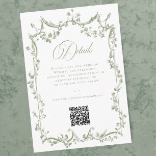 Carte D'accompagnement Cadre Floral Élégant Classique Vert Sauge Mariage