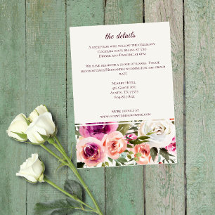 Carte D'accompagnement Cadre Floral Élégant Rose Fardée Violet Pêche Blan