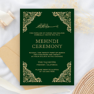 Carte D'accompagnement Cadre Floral Vert et Or Musulman Musulman Mehndi