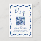 Carte D'accompagnement Cadre moderne bleu Wavy QR Code Mariage RSVP (Devant)