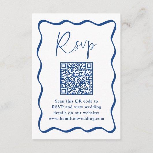 Carte D'accompagnement Cadre moderne bleu Wavy QR Code Mariage RSVP (Devant)