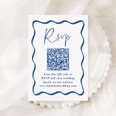 Carte D'accompagnement Cadre moderne bleu Wavy QR Code Mariage RSVP