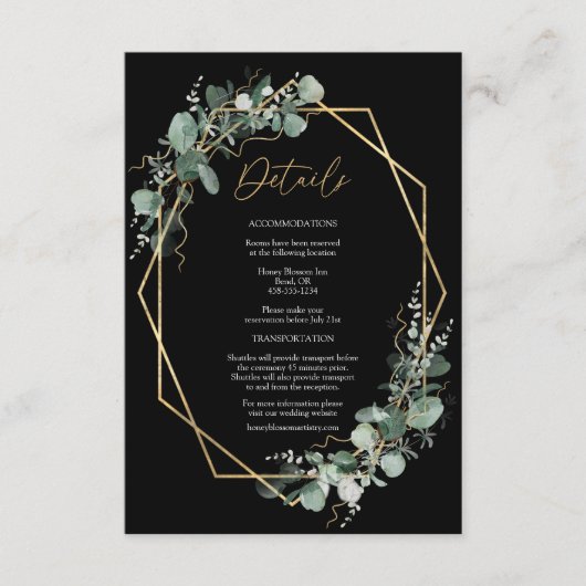 Carte D'accompagnement Cadre or vert Simple Mariage noir Détails (Devant)