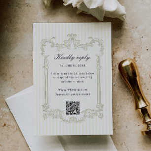 Carte D'accompagnement Cadre Orné Vert Sauge Code QR RSVP Mariage