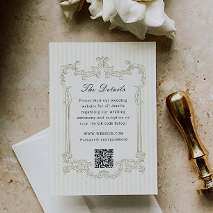 Carte D'accompagnement Cadre Orné Vert Sauge Détails de Mariage Code QR