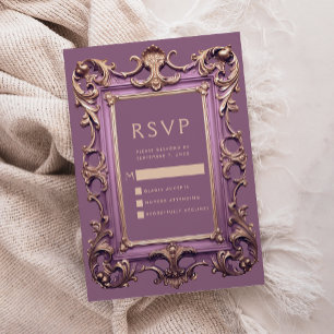 Carte D'accompagnement Cadre Orné Vintage Mauve Or Mariage RSVP