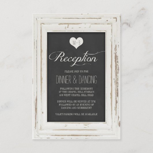 Carte D'accompagnement Cadre Rustique Blanc Mariage Réception à la Craie (Devant)