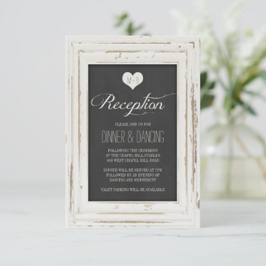 Carte D'accompagnement Cadre Rustique Blanc Mariage Réception à la Craie (Debout devant)