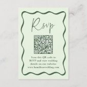 Carte D'accompagnement Cadre vert moderne Wavy Frame QR Code Mariage RSVP (Devant)