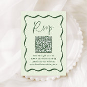 Carte D'accompagnement Cadre vert moderne Wavy Frame QR Code Mariage RSVP