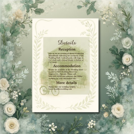 Carte D'accompagnement café mariage extérieur vert romantique