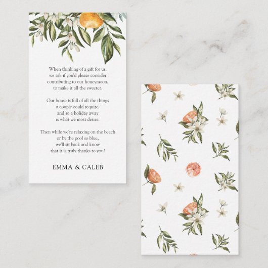 Carte D'accompagnement Caisse de vœux de lune de miel orange clémentine (Devant / Derrière)