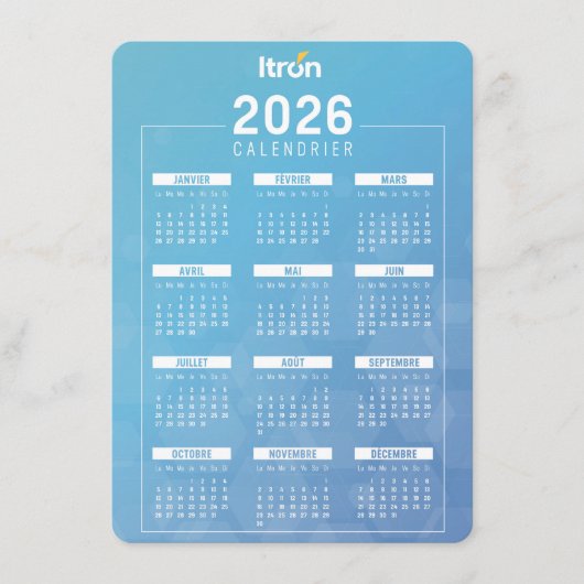 Carte D'accompagnement Calendrier 2026 Itron Bleu Français (Devant)