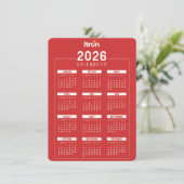 Carte D'accompagnement Calendrier 2026 Rouge Français (Debout devant)