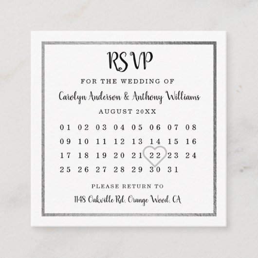 Carte D'accompagnement Calendrier moderne Silver Foil RSVP (Devant)