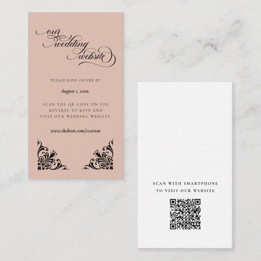 Carte D'accompagnement Calligraphie Beige et noir RSVP Mariage site (Devant / Derrière)