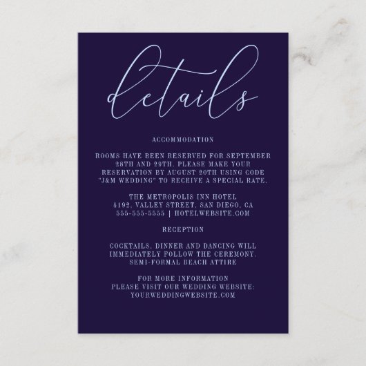 Carte D'accompagnement Calligraphie Bleu Foncé Détails Moderne (Devant)