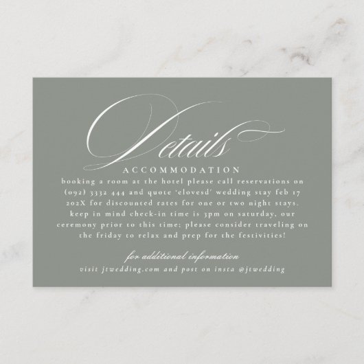 Carte D'accompagnement Calligraphie classique Gris Vert Mariage Détails (Devant)