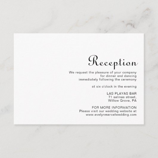 Carte D'accompagnement Calligraphie Classique Réception de mariage minima (Devant)