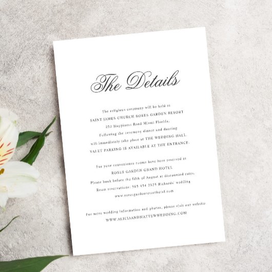 Carte D'accompagnement Calligraphie classique simple et élégante détails