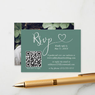 Carte D'accompagnement Calligraphie Coeur Eucalyptus Mariage vert QR RSVP