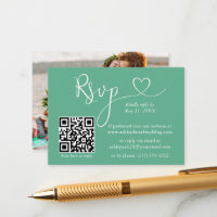 Calligraphie Coeur Mariage Neo Mint Green QR RSVP