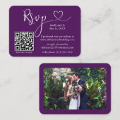 Carte D'accompagnement Calligraphie Coeur Mariage photo violet RSVP QR (Devant / Derrière)
