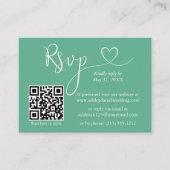 Carte D'accompagnement Calligraphie Coeur Mariage QR RSVP Neo Mint Green (Devant)