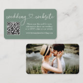 Carte D'accompagnement Calligraphie Coeur Mariage Web QR Photo Sage Green (Devant / Derrière)