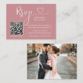 Carte D'accompagnement Calligraphie Coeur Photo Mariage Dusty Rose QR RSV (Devant / Derrière)