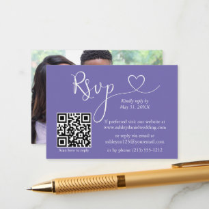 Carte D'accompagnement Calligraphie Coeur Photo Mariage Periwinkle QR RSV