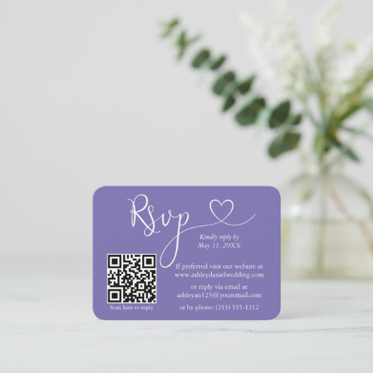 Carte D'accompagnement Calligraphie Coeur Photo Mariage Periwinkle RSVP Q (Debout devant)