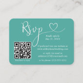 Carte D'accompagnement Calligraphie Coeur Photo Mariage Turquoise RSVP QR (Devant)