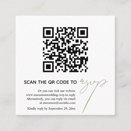 Carte D'accompagnement Calligraphie de code QR moderne mariage photo RSVP (Devant)