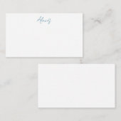 Carte D'accompagnement Calligraphie de nom Script Plain Simple Blanc Bleu (Devant / Derrière)