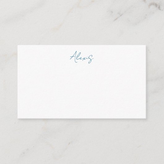 Carte D'accompagnement Calligraphie de nom Script Plain Simple Blanc Bleu (Devant)