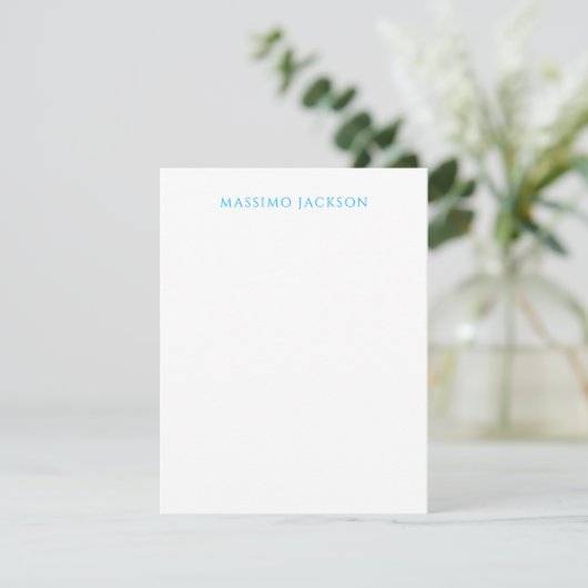 Carte D'accompagnement Calligraphie de nom Script Plain Simple Blanc Bleu (Debout devant)