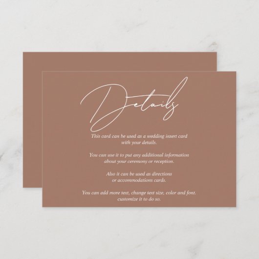 Carte D'accompagnement Calligraphie de script blanc moderne mocha mariage (Devant / Derrière)