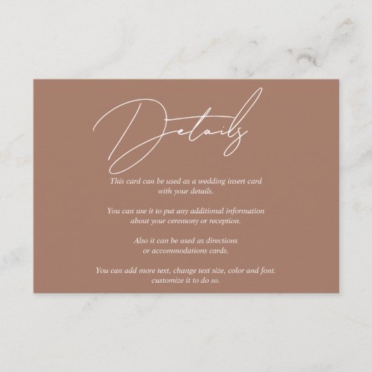 Carte D'accompagnement Calligraphie de script blanc moderne mocha mariage (Devant)