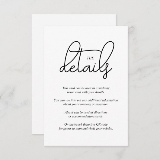 Carte D'accompagnement Calligraphie de script moderne noir sur mariage bl (Devant / Derrière)