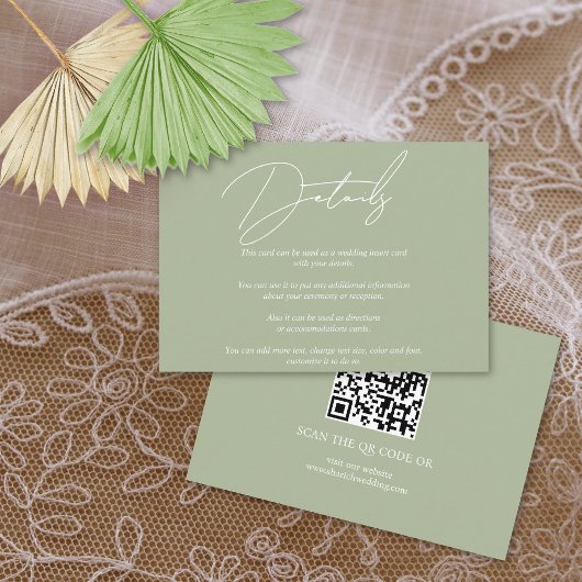 Carte D'accompagnement Calligraphie de script moderne sauge vert mariage 