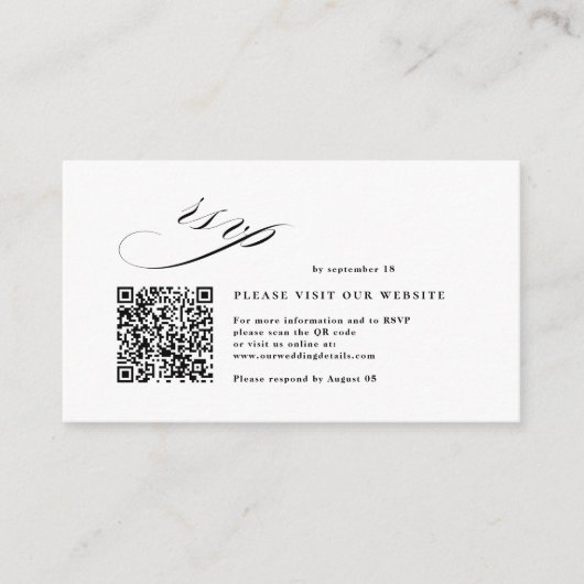 Carte D'accompagnement Calligraphie de script romantique QR Code Mariage (Devant)